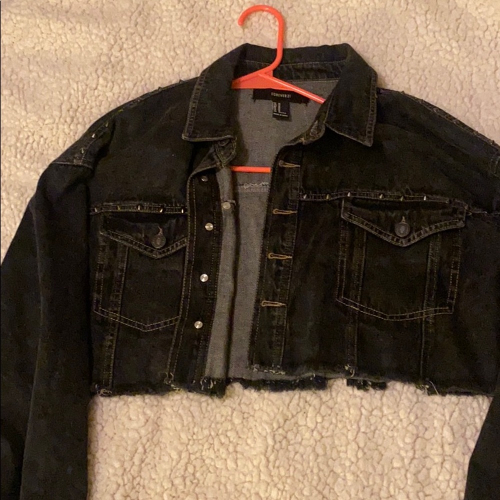 Crop black denim jacket